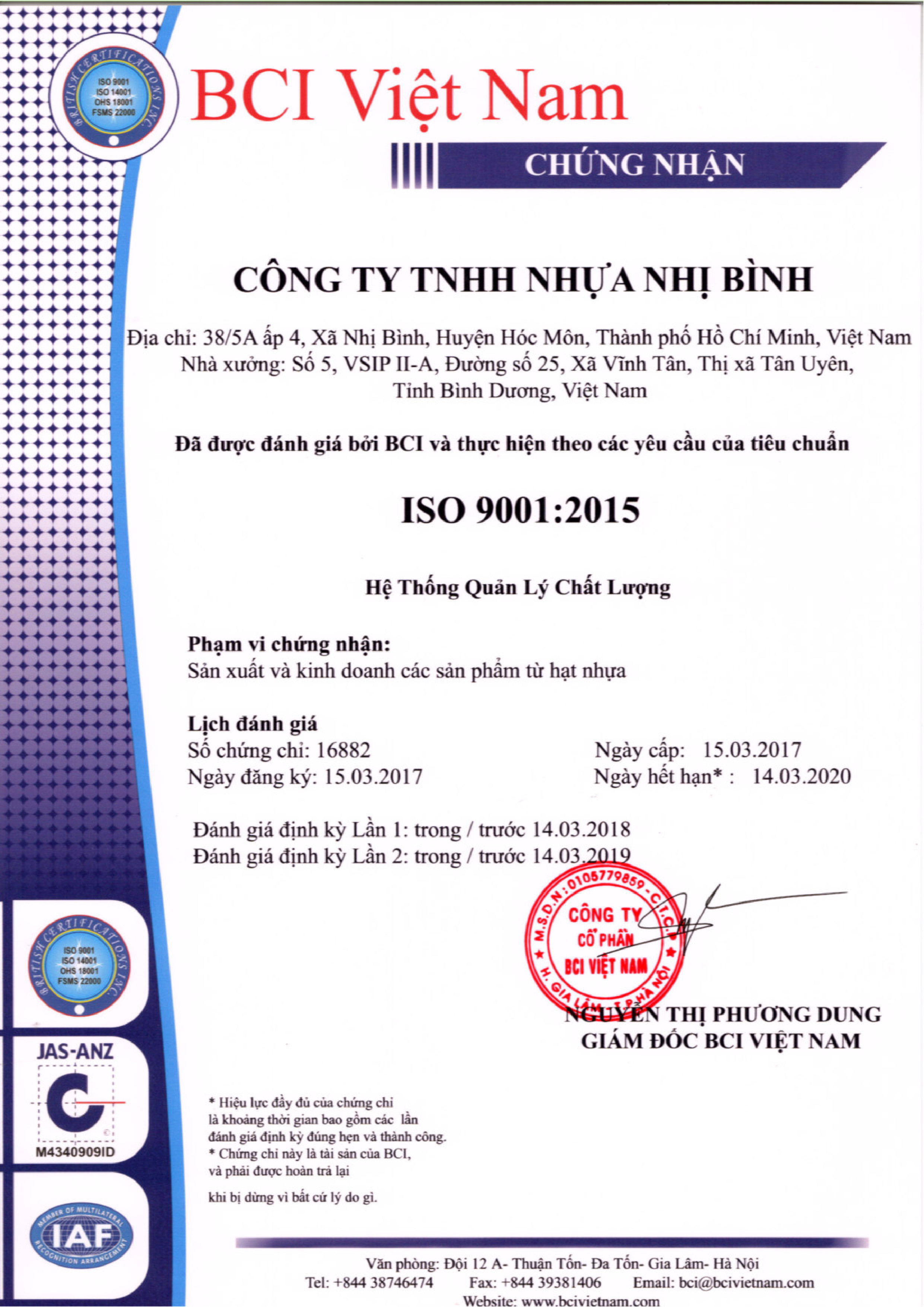Lễ Đón Nhận Chứng Nhận ISO 9001 : 2015